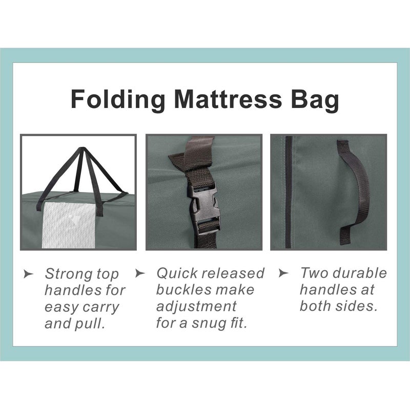 HYPER VENTURE Folding Mattress Storage Bag - Durable Carry Case Fits for Tri-Fold Up to 6 inches Queen Mattress, Grey - Image 3